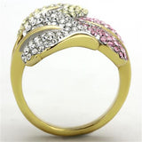 TK1441 - Two-Tone IP Gold (Ion Plating) Stainless Steel Ring with Top Grade Crystal  in Multi Color - Alamode