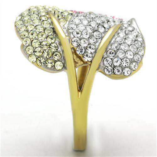 TK1441 - Two-Tone IP Gold (Ion Plating) Stainless Steel Ring with Top Grade Crystal in Multi Color - Alamode - Flyclothing LLC