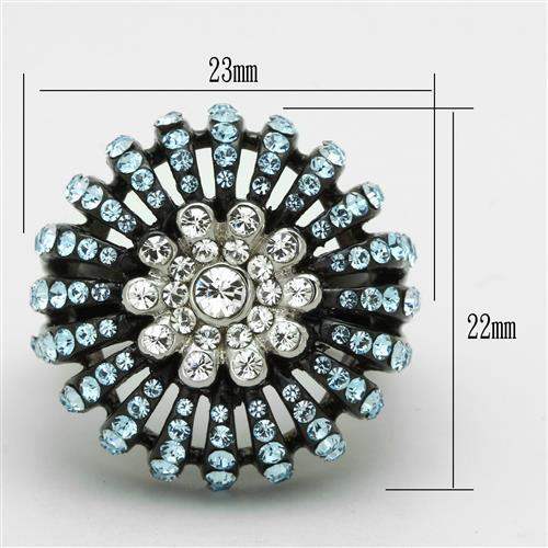 TK1442 - Two-Tone IP Black Stainless Steel Ring with Top Grade Crystal in Sea Blue - Alamode - Flyclothing LLC
