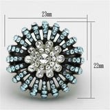 TK1442 - Two-Tone IP Black Stainless Steel Ring with Top Grade Crystal  in Sea Blue - Alamode