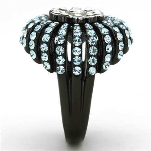 TK1442 - Two-Tone IP Black Stainless Steel Ring with Top Grade Crystal in Sea Blue - Alamode - Flyclothing LLC