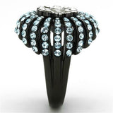 TK1442 - Two-Tone IP Black Stainless Steel Ring with Top Grade Crystal  in Sea Blue - Alamode