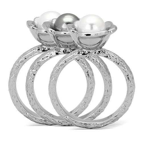 TK1449 - High polished (no plating) Stainless Steel Ring with Synthetic Pearl in Multi Color - Alamode - Flyclothing LLC