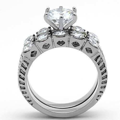 TK1450 - High polished (no plating) Stainless Steel Ring with AAA Grade CZ in Clear - Alamode - Flyclothing LLC