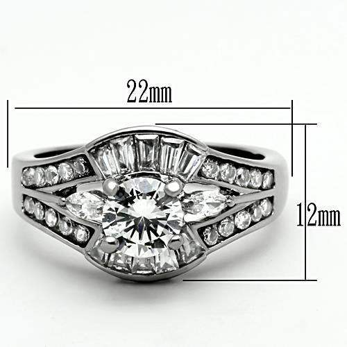 High polished (no plating) Stainless Steel Ring with AAA Grade CZ in Clear - Alamode - Flyclothing LLC