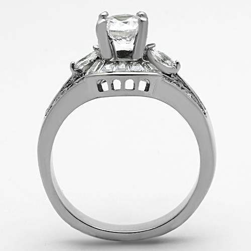 High polished (no plating) Stainless Steel Ring with AAA Grade CZ in Clear - Alamode - Flyclothing LLC
