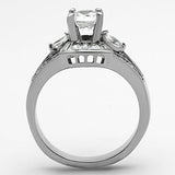 TK1451 - High polished (no plating) Stainless Steel Ring with AAA Grade CZ  in Clear