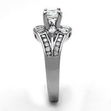 TK1451 - High polished (no plating) Stainless Steel Ring with AAA Grade CZ  in Clear - Alamode