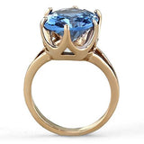 TK1484 - IP Rose Gold(Ion Plating) Stainless Steel Ring with Synthetic Spinel in London Blue
