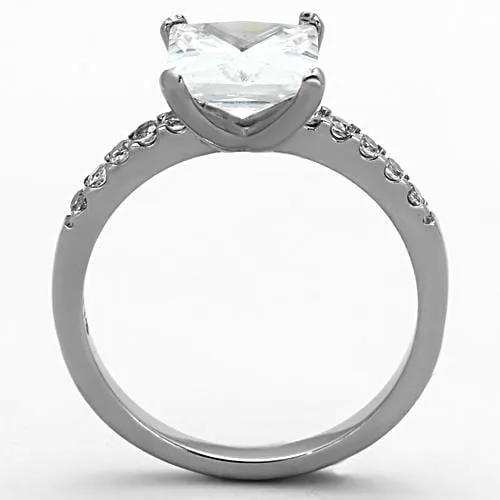 TK1486 - High polished (no plating) Stainless Steel Ring with AAA Grade CZ in Clear - Alamode - Flyclothing LLC