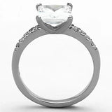 TK1486 - High polished (no plating) Stainless Steel Ring with AAA Grade CZ  in Clear - Alamode