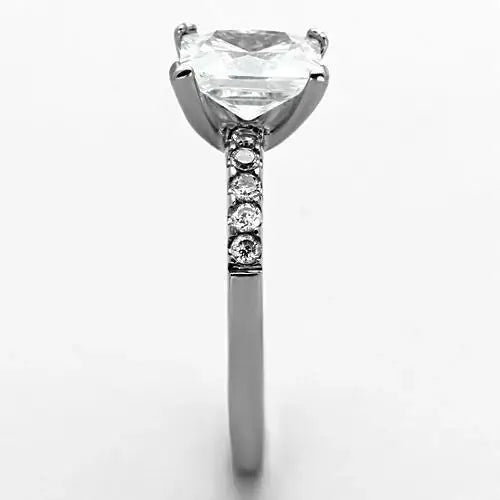 TK1486 - High polished (no plating) Stainless Steel Ring with AAA Grade CZ in Clear - Alamode - Flyclothing LLC