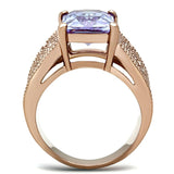 TK1490 - IP Rose Gold(Ion Plating) Stainless Steel Ring with AAA Grade CZ  in Light Amethyst - Alamode