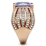 TK1490 - IP Rose Gold(Ion Plating) Stainless Steel Ring with AAA Grade CZ  in Light Amethyst