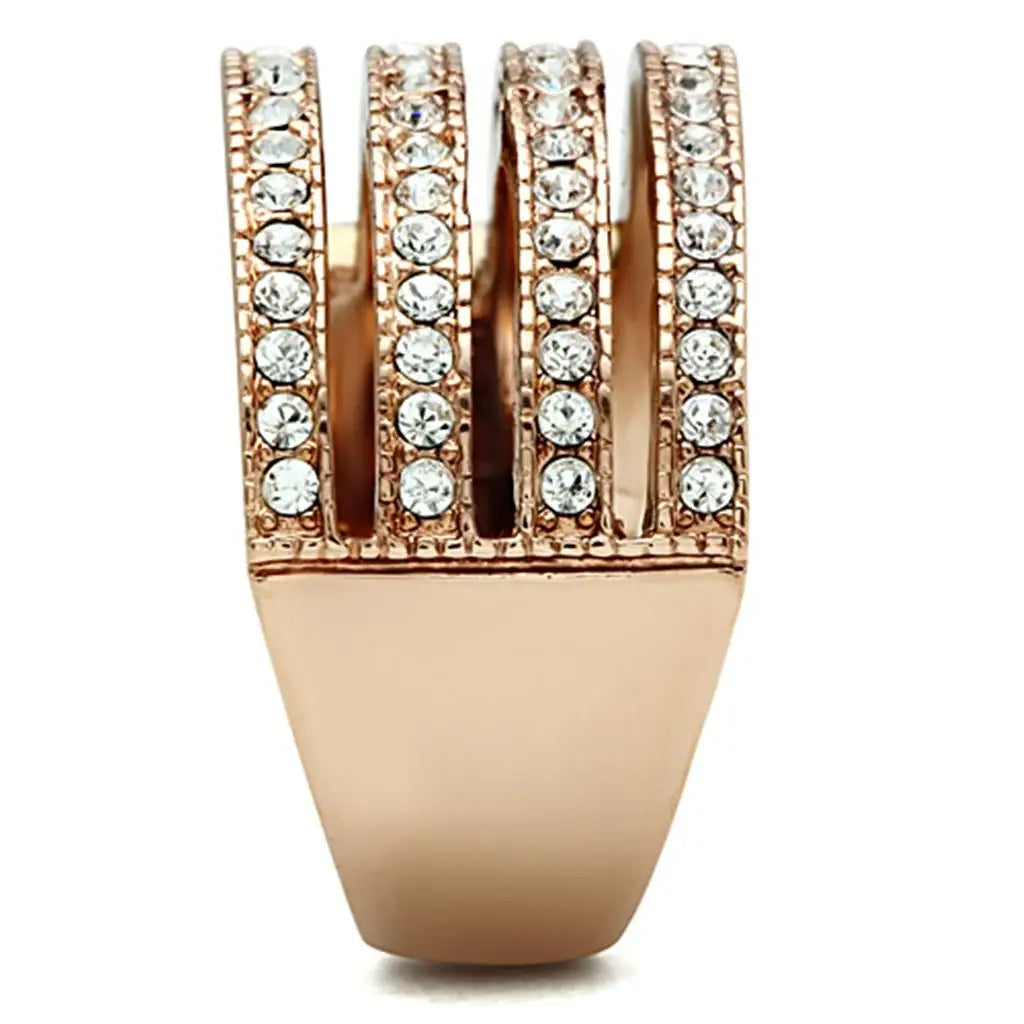 TK1492 - IP Rose Gold(Ion Plating) Stainless Steel Ring with AAA Grade CZ in Clear - Alamode - Flyclothing LLC