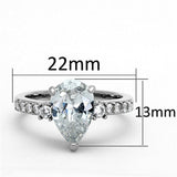TK1493 - High polished (no plating) Stainless Steel Ring with AAA Grade CZ  in Clear
