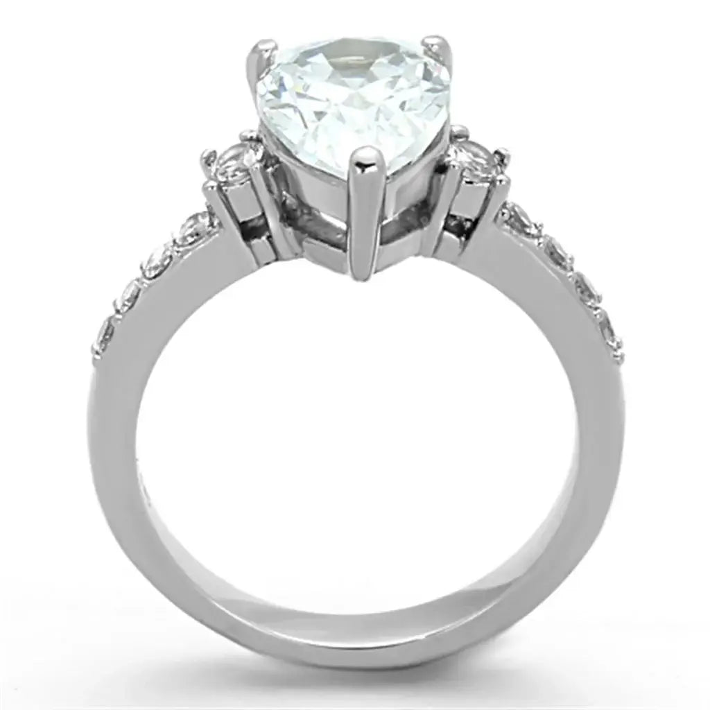 TK1493 - High polished (no plating) Stainless Steel Ring with AAA Grade CZ in Clear - Alamode - Flyclothing LLC