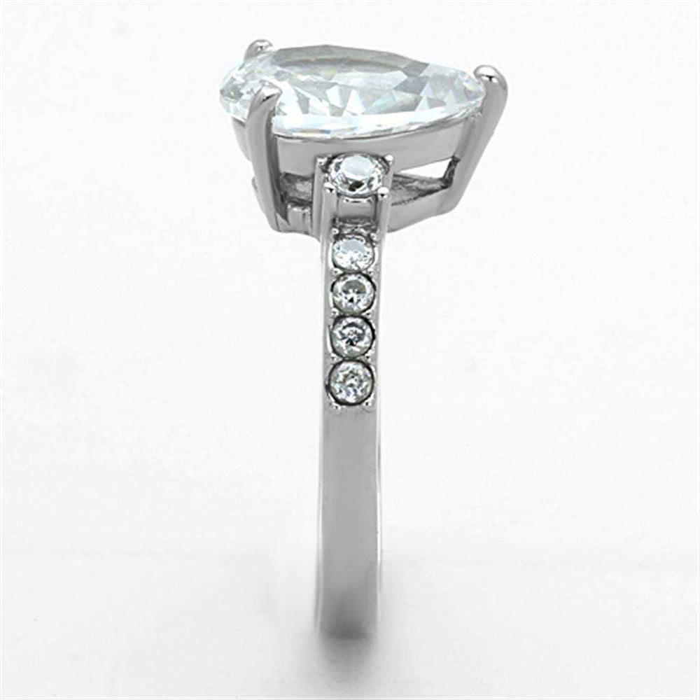 TK1493 - High polished (no plating) Stainless Steel Ring with AAA Grade CZ in Clear - Alamode - Flyclothing LLC