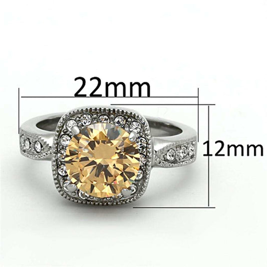 TK1495 - High polished (no plating) Stainless Steel Ring with AAA Grade CZ in Champagne - Alamode - Flyclothing LLC