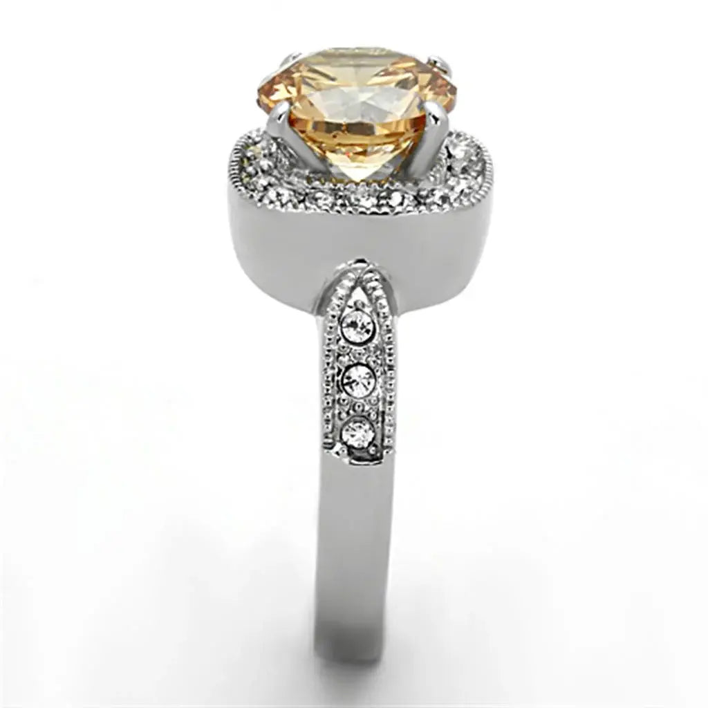 TK1495 - High polished (no plating) Stainless Steel Ring with AAA Grade CZ in Champagne - Alamode - Flyclothing LLC
