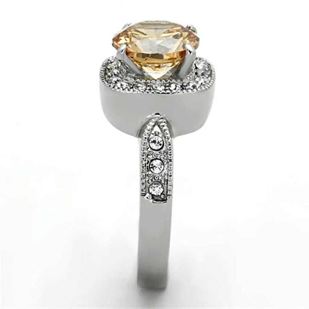 TK1495 - High polished (no plating) Stainless Steel Ring with AAA Grade CZ in Champagne - Alamode - Flyclothing LLC