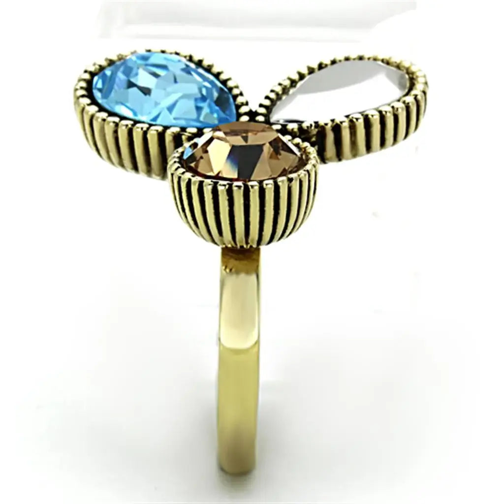 TK1496 - IP Gold(Ion Plating) Stainless Steel Ring with Top Grade Crystal in Multi Color - Alamode - Flyclothing LLC