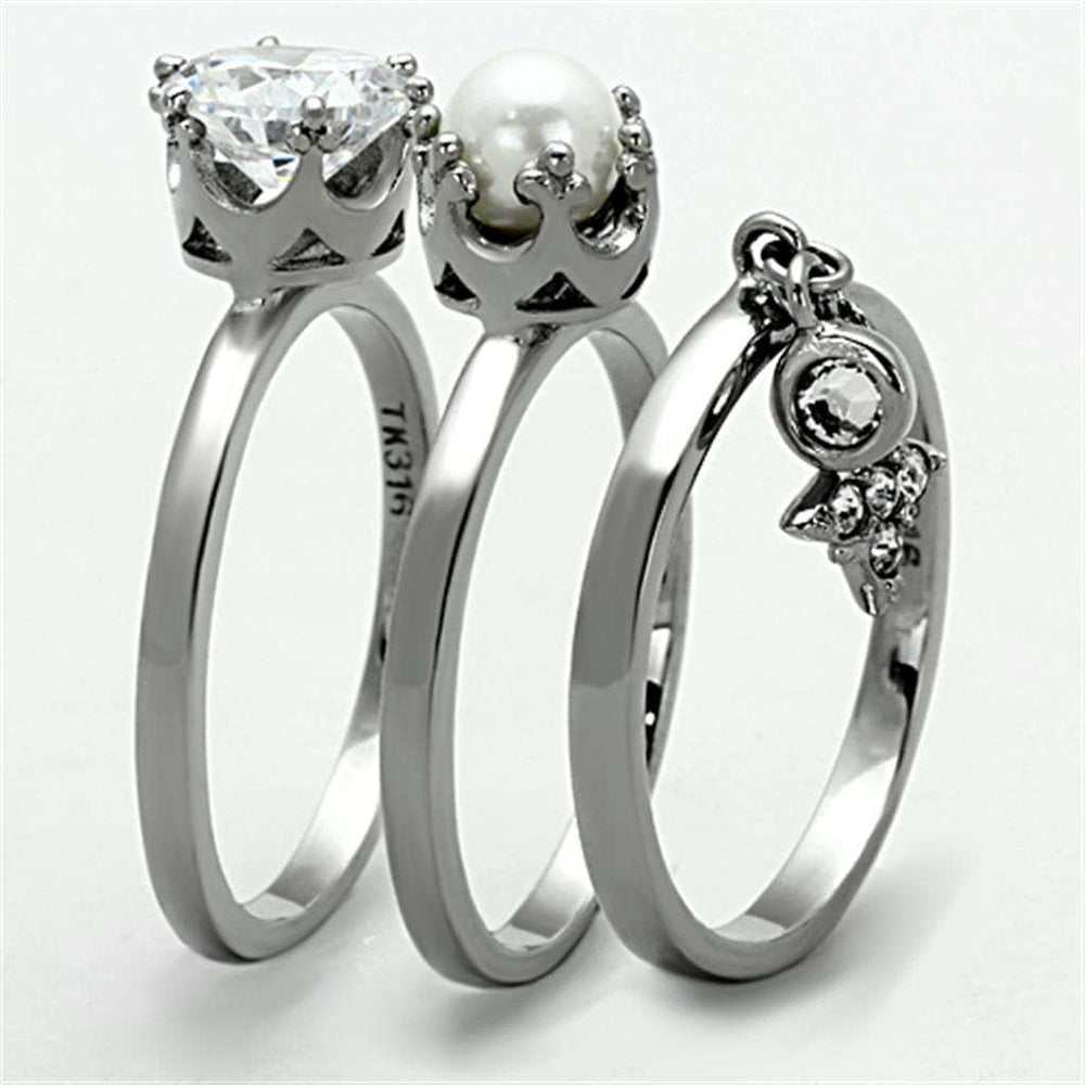 TK1497 - High polished (no plating) Stainless Steel Ring with AAA Grade CZ in Clear - Alamode - Flyclothing LLC