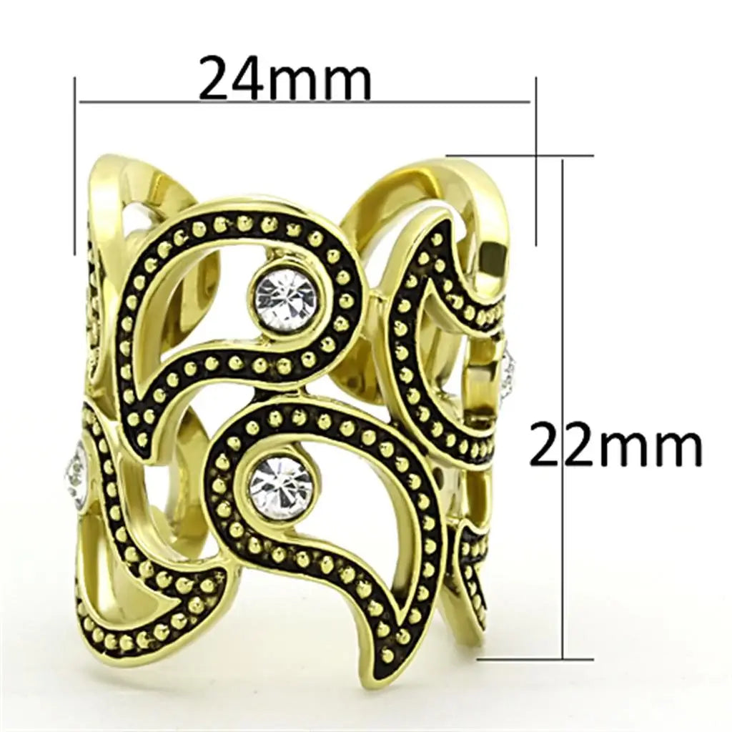 TK1506 - IP Gold(Ion Plating) Stainless Steel Ring with Top Grade Crystal in Clear - Alamode - Flyclothing LLC