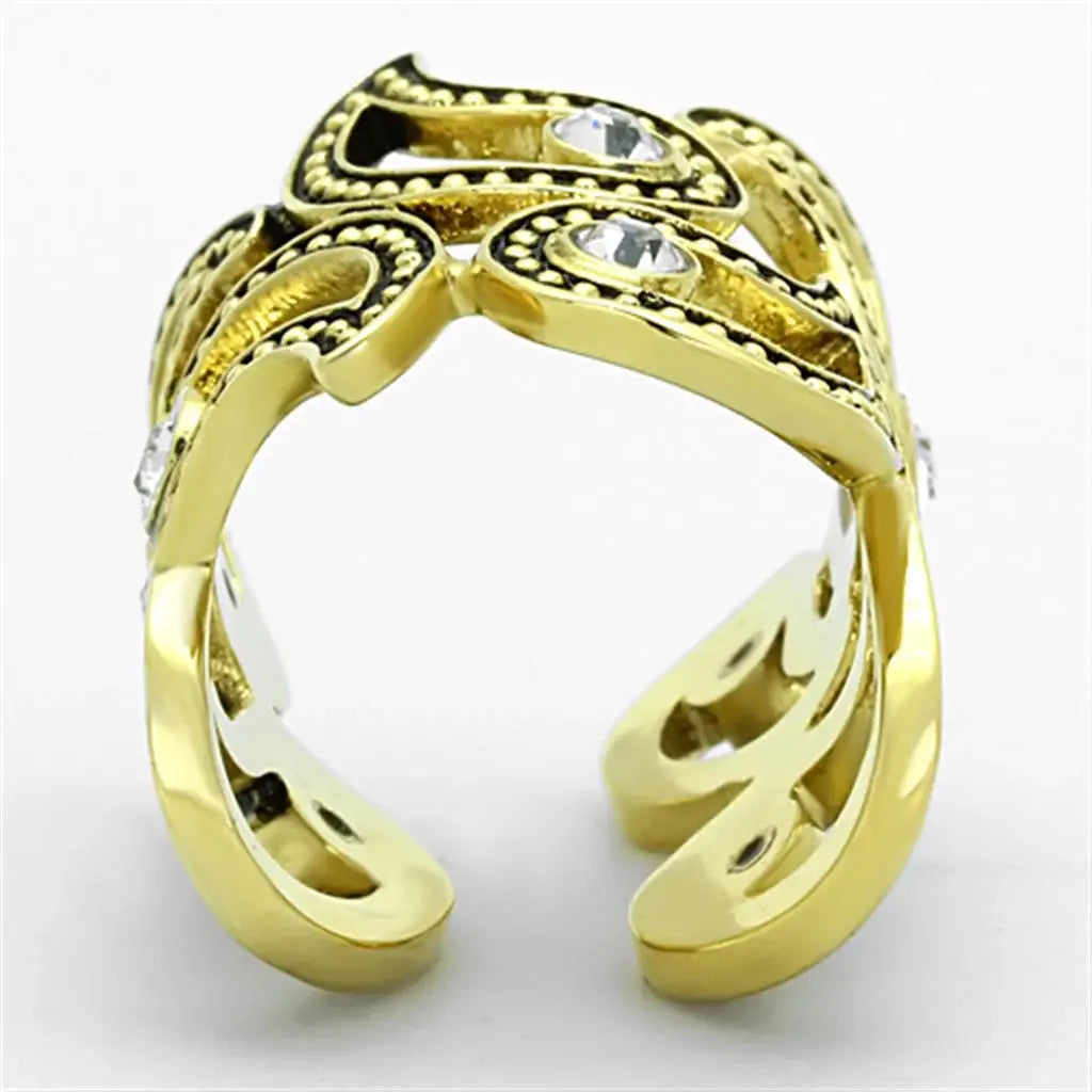 TK1506 - IP Gold(Ion Plating) Stainless Steel Ring with Top Grade Crystal in Clear - Alamode - Flyclothing LLC