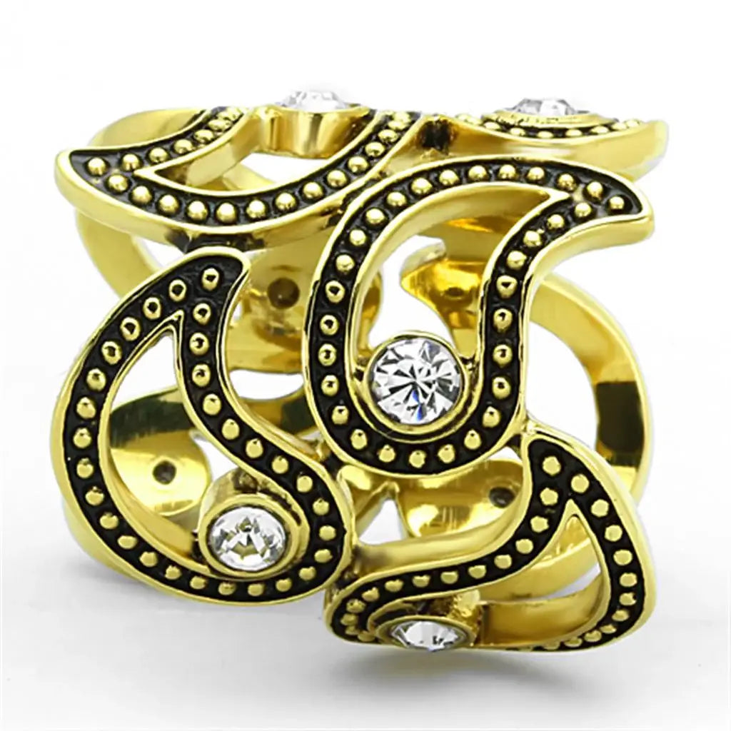 TK1506 - IP Gold(Ion Plating) Stainless Steel Ring with Top Grade Crystal in Clear - Alamode - Flyclothing LLC