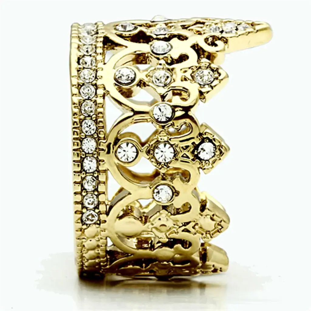 TK1507 - IP Gold(Ion Plating) Stainless Steel Ring with Top Grade Crystal in Clear - Alamode - Flyclothing LLC