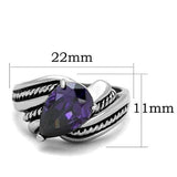 TK1515 - High polished (no plating) Stainless Steel Ring with AAA Grade CZ  in Amethyst - Alamode
