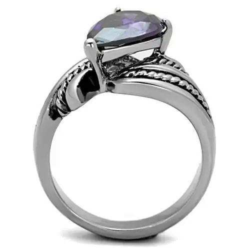 TK1515 - High polished (no plating) Stainless Steel Ring with AAA Grade CZ in Amethyst - Alamode - Flyclothing LLC