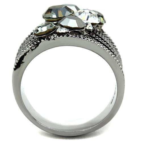 TK1521 - High polished (no plating) Stainless Steel Ring with Top Grade Crystal in Black Diamond - Alamode - Flyclothing LLC
