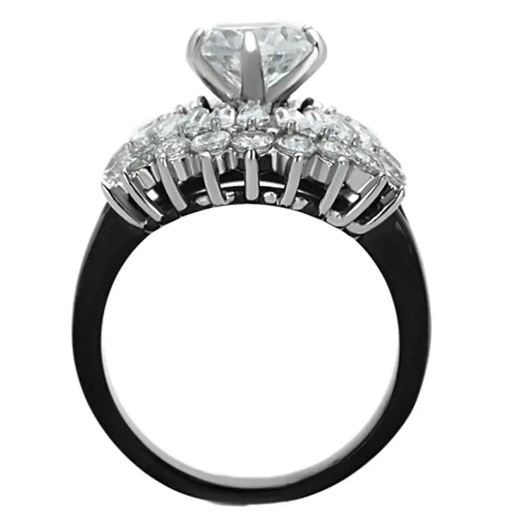 TK1523 - Two-Tone IP Black Stainless Steel Ring with AAA Grade CZ in Clear - Alamode - Flyclothing LLC