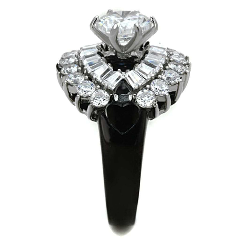 TK1523 - Two-Tone IP Black Stainless Steel Ring with AAA Grade CZ in Clear - Alamode - Flyclothing LLC