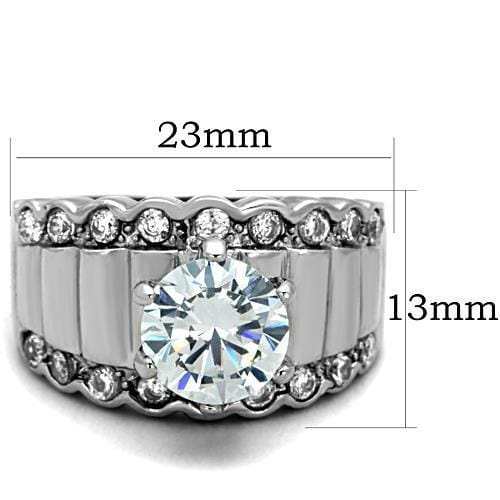 TK1524 - High polished (no plating) Stainless Steel Ring with AAA Grade CZ in Clear - Alamode - Flyclothing LLC