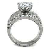 TK1524 - High polished (no plating) Stainless Steel Ring with AAA Grade CZ in Clear - Alamode - Flyclothing LLC