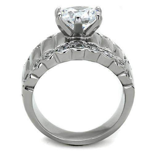 TK1524 - High polished (no plating) Stainless Steel Ring with AAA Grade CZ in Clear - Alamode - Flyclothing LLC
