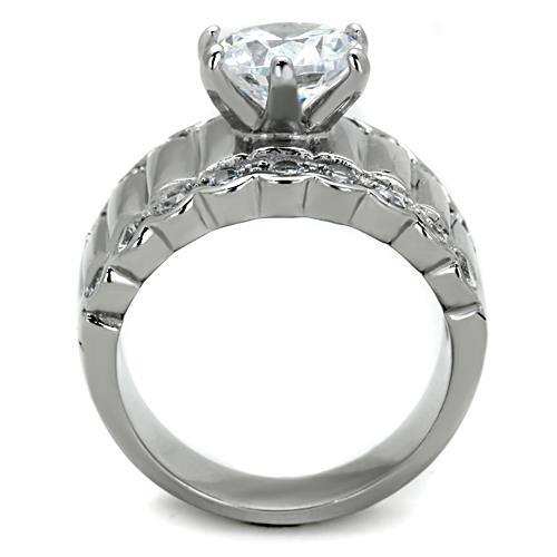 TK1524 - High polished (no plating) Stainless Steel Ring with AAA Grade CZ in Clear - Alamode - Flyclothing LLC