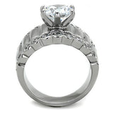 TK1524 - High polished (no plating) Stainless Steel Ring with AAA Grade CZ  in Clear - Alamode