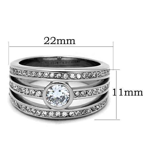 TK1525 - High polished (no plating) Stainless Steel Ring with AAA Grade CZ in Clear - Alamode - Flyclothing LLC