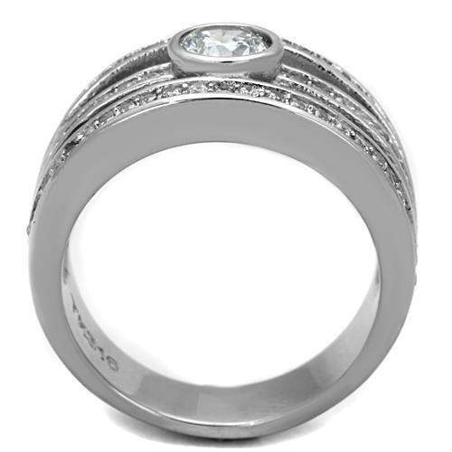 TK1525 - High polished (no plating) Stainless Steel Ring with AAA Grade CZ in Clear - Alamode - Flyclothing LLC