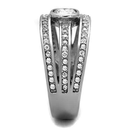 TK1525 - High polished (no plating) Stainless Steel Ring with AAA Grade CZ in Clear - Alamode - Flyclothing LLC