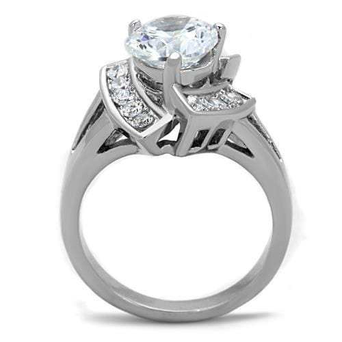 TK1528 - High polished (no plating) Stainless Steel Ring with AAA Grade CZ in Clear - Alamode - Flyclothing LLC