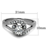 TK1529 - High polished (no plating) Stainless Steel Ring with AAA Grade CZ  in Clear - Alamode