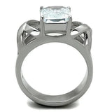TK1530 - High polished (no plating) Stainless Steel Ring with AAA Grade CZ  in Clear - Alamode