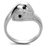 TK1532 - High polished (no plating) Stainless Steel Ring with Top Grade Crystal  in Jet - Alamode