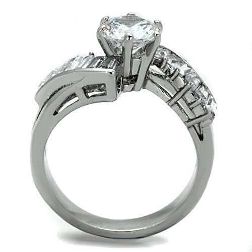 TK1533 - High polished (no plating) Stainless Steel Ring with AAA Grade CZ in Clear - Alamode - Flyclothing LLC
