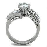 TK1533 - High polished (no plating) Stainless Steel Ring with AAA Grade CZ  in Clear - Alamode